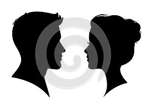 Man and woman silhouette face to face