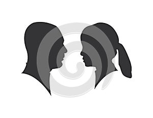 Man and woman silhouette face to face Isolated on white background. silhouette couple in love, kiss moment