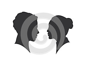 Man and woman silhouette face to face Isolated on white background. silhouette couple in love, kiss moment