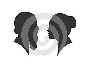 Man and woman silhouette face to face Isolated on white background. silhouette couple in love, kiss moment