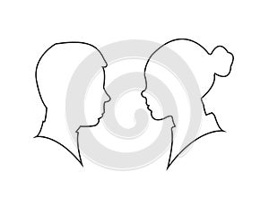 Man and woman silhouette face to face Isolated on white background. silhouette couple in love, kiss moment. Line vector