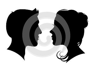 Man and woman silhouette face to face - vector for stock