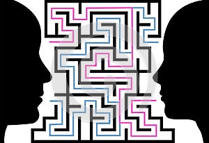 Man woman silhouettes face puzzle maze