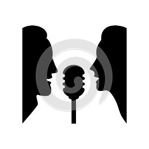 A man and a woman sing a song into a microphone. Vector illustration.