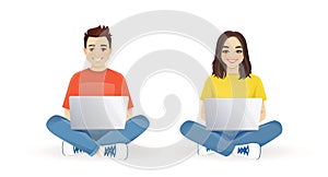 Man and woman sitting with laptop