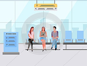 Passenger Sitting in Waiting Hall, Travel Vector