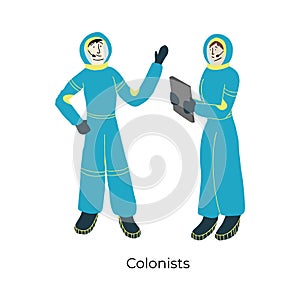 A man and a woman in space suits.