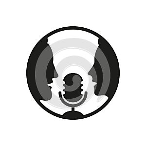 A man and a woman speak into a microphone. Vector illustration