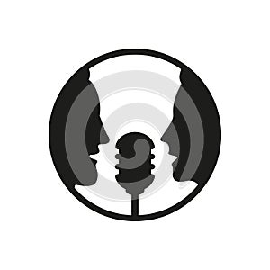 A man and a woman speak into a microphone. Vector illustration.