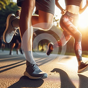 Man and woman start their jog early morning