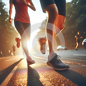 Man and woman start their jog early morning