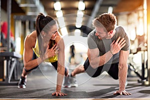 Man and woman strengthen hands photo