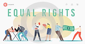 Man and Woman Struggle for Equal Gender Rights Landing Page Template. Male Female Characters Arm Wrestling Battle