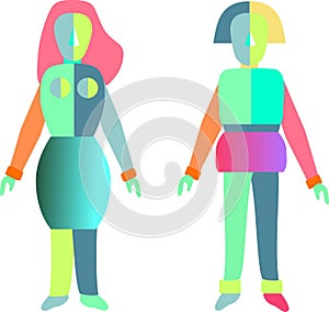 Eyeless Peasant Man and Woman in Suprematist Style, Simplified Figures, Wassily Kandinsky Style photo