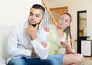 Man and woman talking stressfully