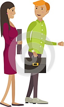 Man and woman teacher going to work vector icon isolated on white