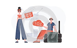 A man and a woman are a team in the field of the Internet of things. IOT and automation concept. Good for websites and