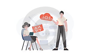 A man and a woman are a team in the field of the Internet of things. IoT concept. Good for presentations and websites