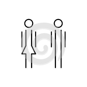 Man and woman thin line minimalistic icon. Male, female restroom sign. Girl and boy WC pictogram. Vector toilet symbol