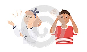 Man and Woman Thinking and Figuring Something out Searching for Idea Vector Set