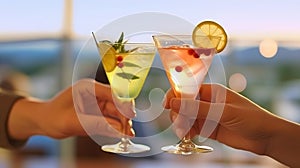 Man and Woman Toasting with Cocktail Glasses. enerative AI