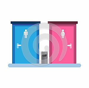 Man and woman toilet door sign, icon, male and female gender symbol in public bathroom flat illustration vector