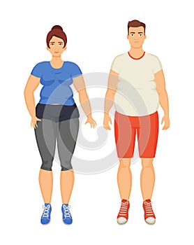 Man and Woman Unhappy Obesity Vector Illustration