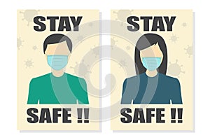 Man and woman using a medical protect masker with flat style vector image