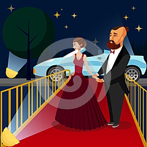 Man and Woman at VIP Event Vector Illustration