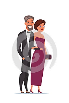 Man and woman wearing luxury outfits characters