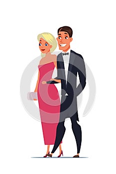 Man and woman wearing luxury outfits characters