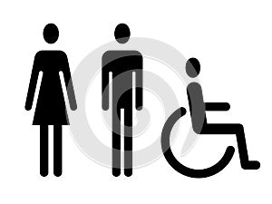 Man, woman and wheelchair toilet icons