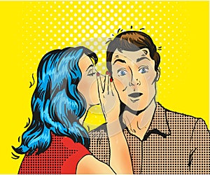 Man and woman whisper pop art vector illustration photo