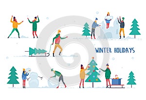 Man and woman winter activity