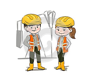 A man and a woman are work on oil rigs, and in the petroleum industry.illustration,hand drawing.