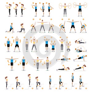 Man and woman workout fitness, aerobic, exercises.