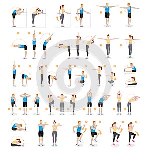 Man and woman workout fitness, aerobic and exercises. Vector