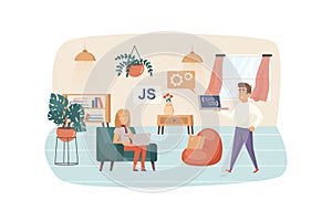 Man and woman works on laptops and testing software