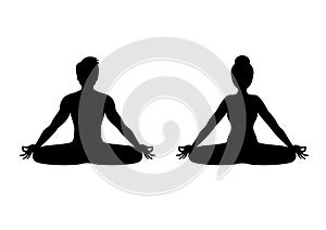 Man and woman in yoga lotus position icon vector