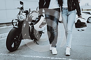 Man And Women Bikers. Motorcycle Ride Concept