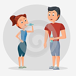 Man and women drinking water, Concept people drinking water for health, illustration.