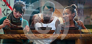 Man and women eating late in Korean eatery