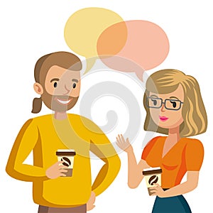 Man and women talking. Talk of couple or colleagues. Vector