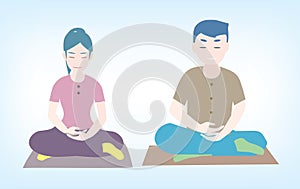 Man and women was maditation sitting on the futon with a light colored background cartoon vector