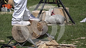 Man woodchopping wood log