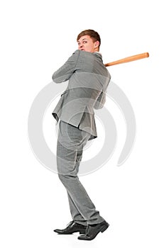 Man with wooden baseball bat