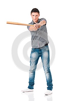 Man with wooden baseball bat