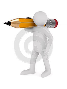 man with wooden pencil on white background. Isolated 3D illustration