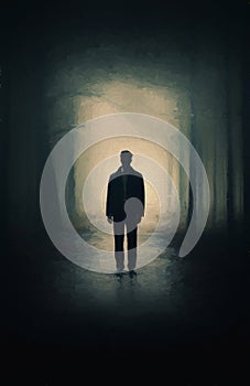 man in the woods - physiological thriller style - movie poster - illustration on canvas