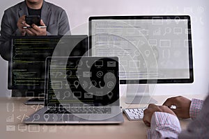 man work Coding software developer programmer is coding on a desktop computer